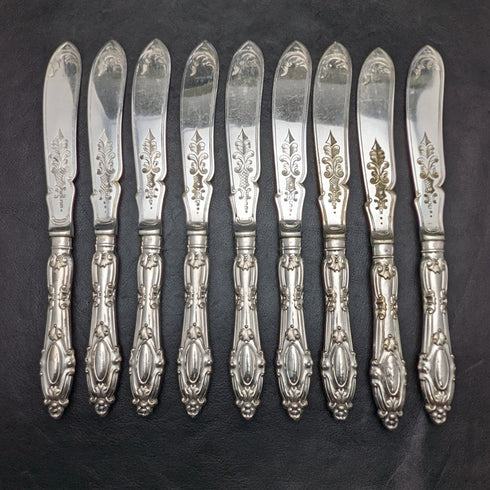 1850年頃 英国アンティーク シルバープレート ナイフx9セット Harrison Brothers & Howson 箱入り